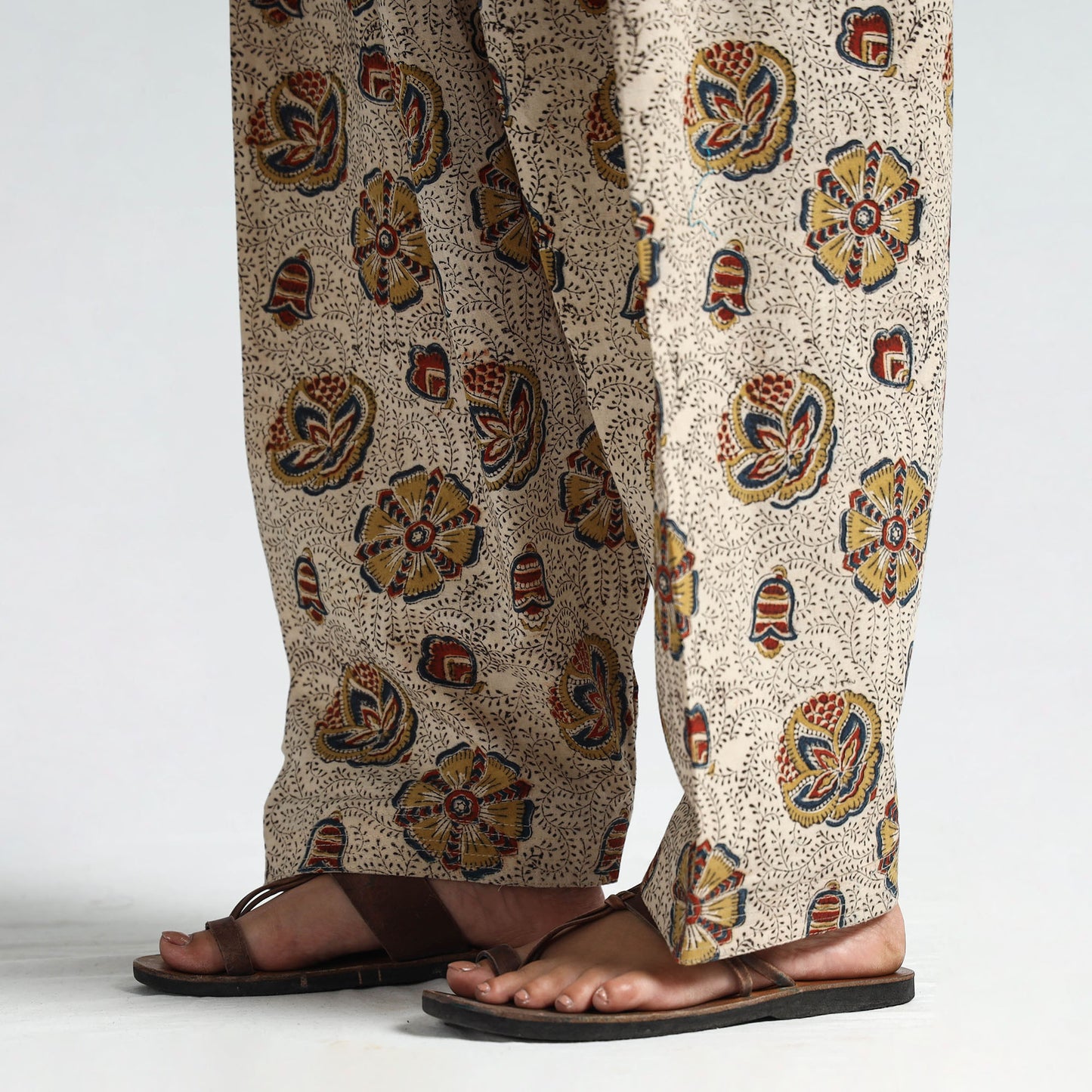 Beige - Pedana Kalamkari Block Printed Cotton Elasticated Salwar 19