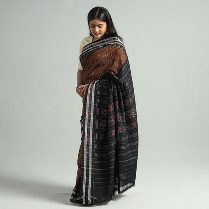 Brown - Sambalpuri Ikat Weave Handloom Cotton Saree 10