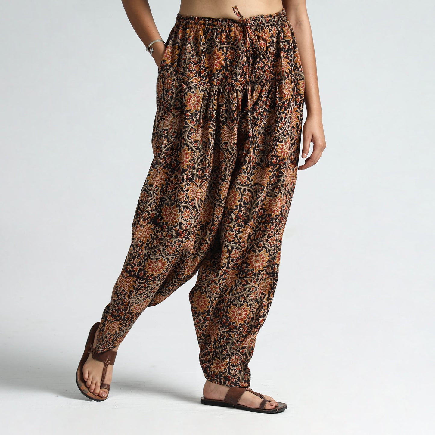 Black - Kalamkari Block Printed Cotton Elasticated Salwar 23