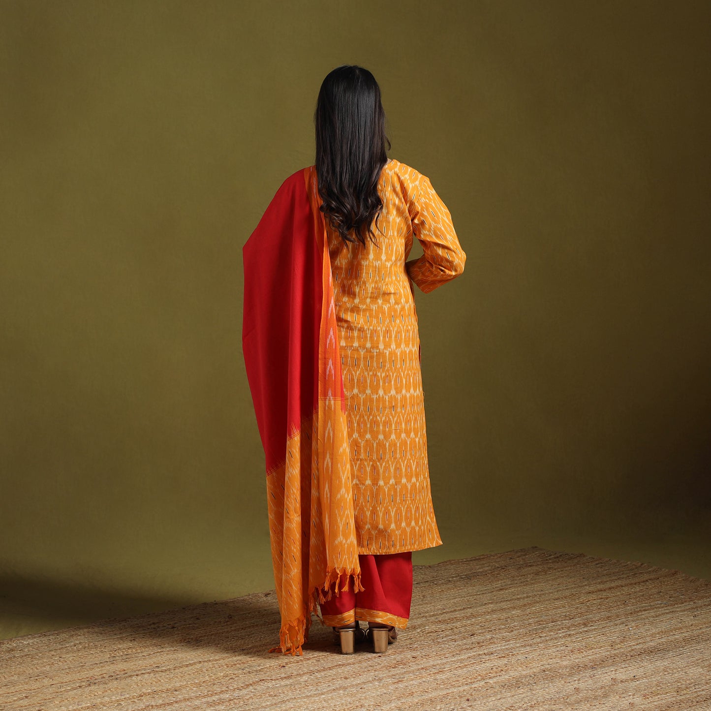 Pochampally Ikat Cotton Suit Set with Dupatta for women 16