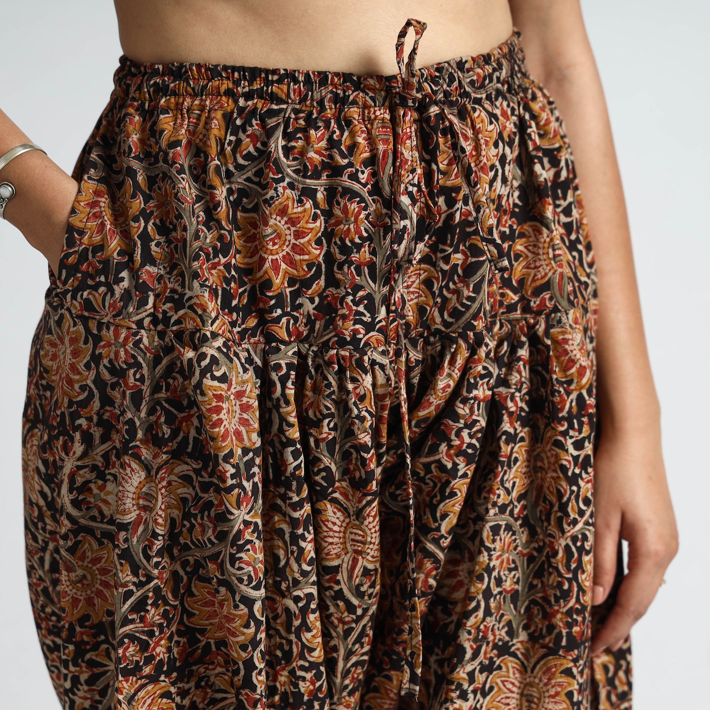 Black - Kalamkari Block Printed Cotton Elasticated Salwar 23
