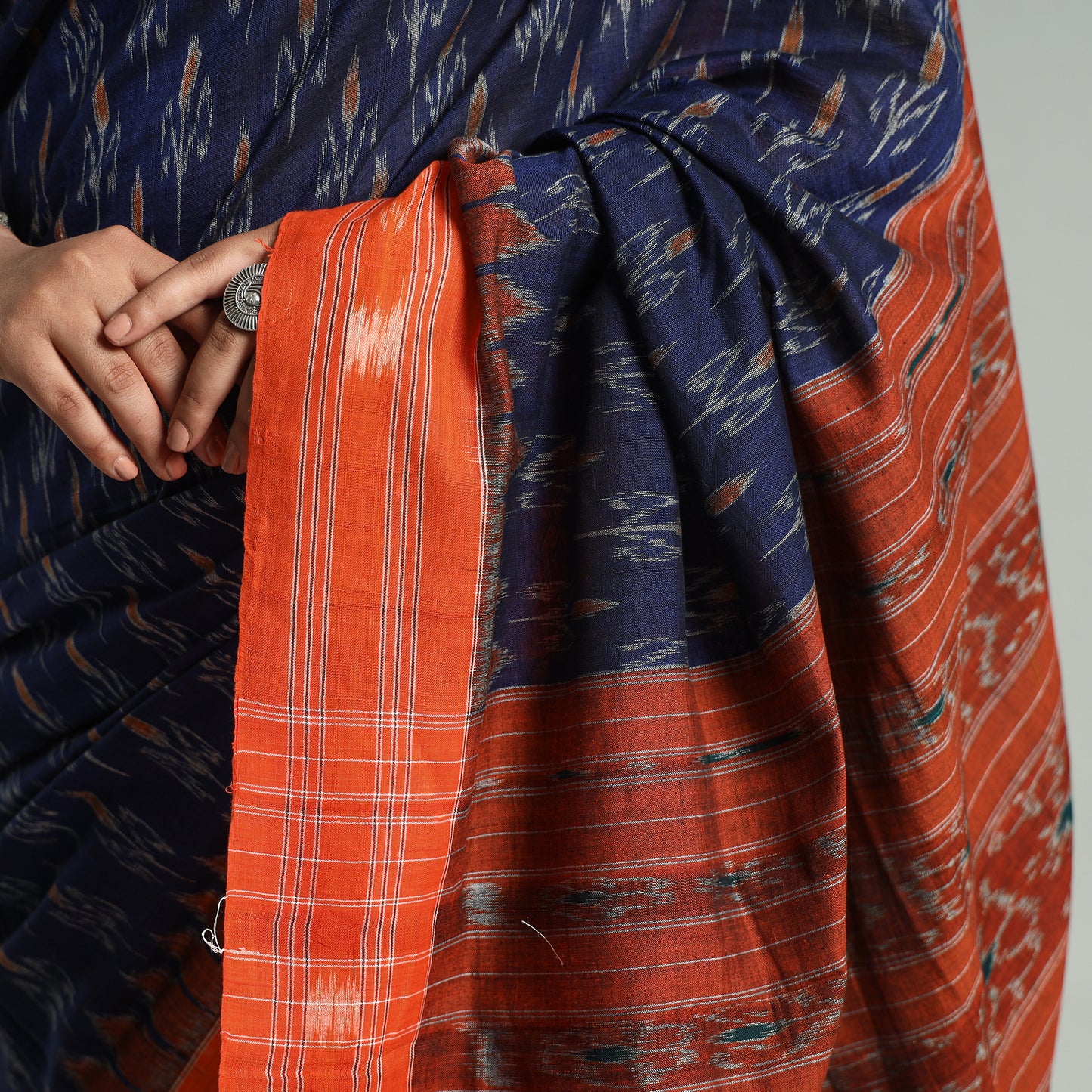 Blue - Sambalpuri Ikat Weave Handloom Cotton Saree 12