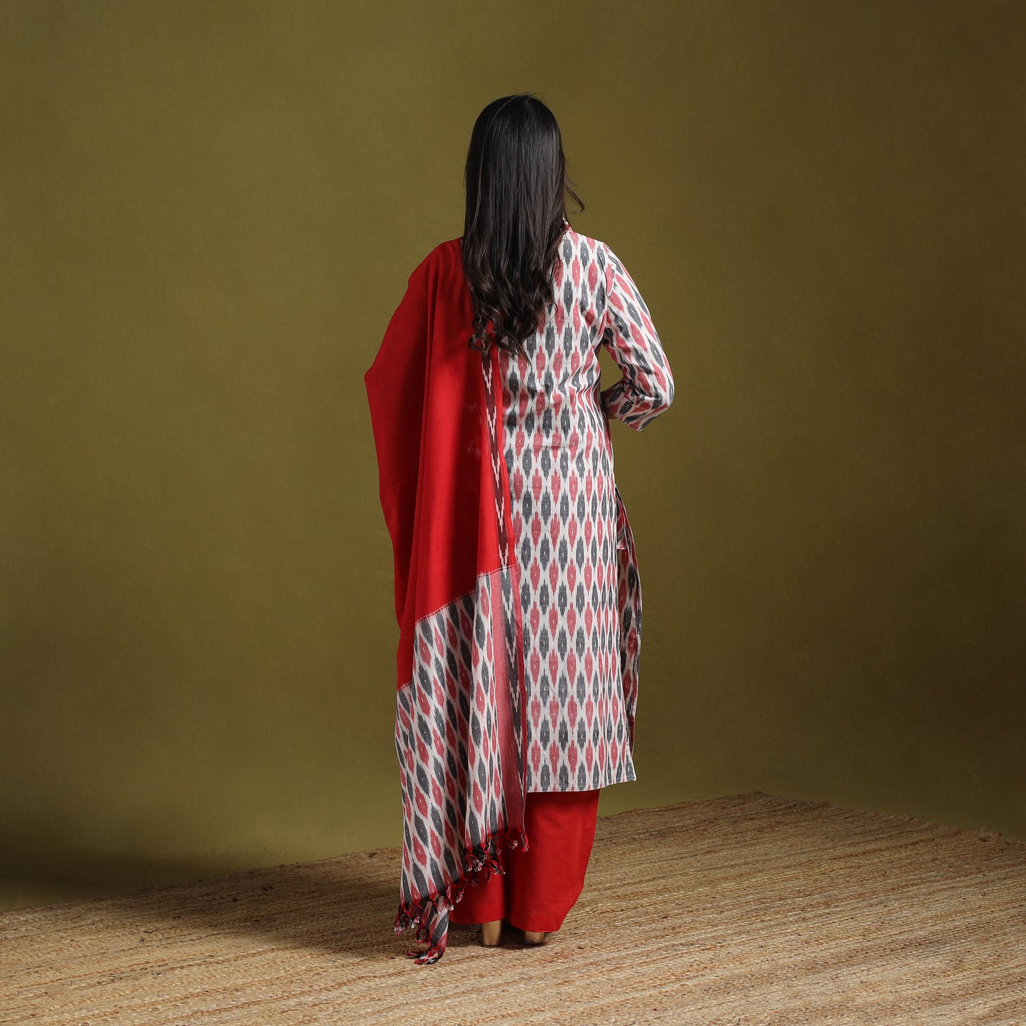 Pochampally Ikat Cotton Suit Set with Dupatta for women 20