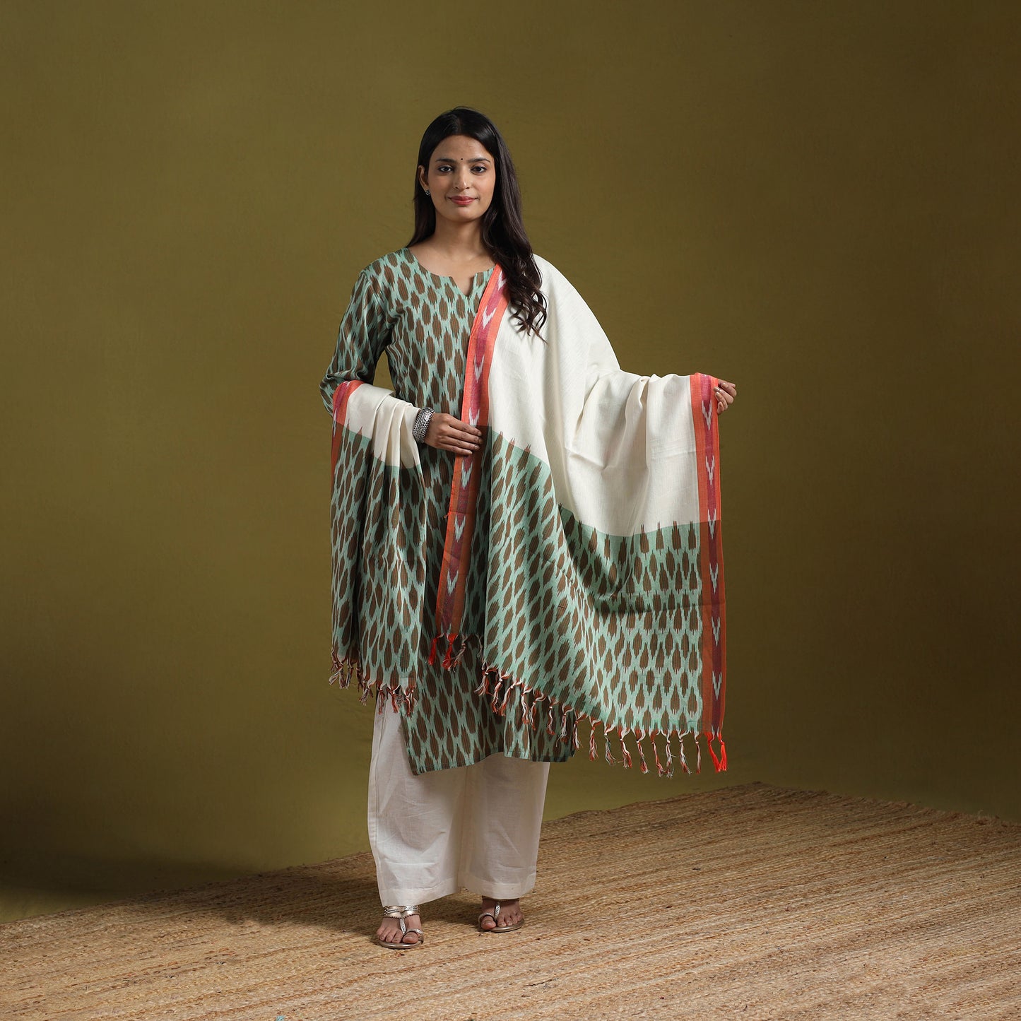 Pochampally Ikat Cotton Suit Set with Dupatta for women 15