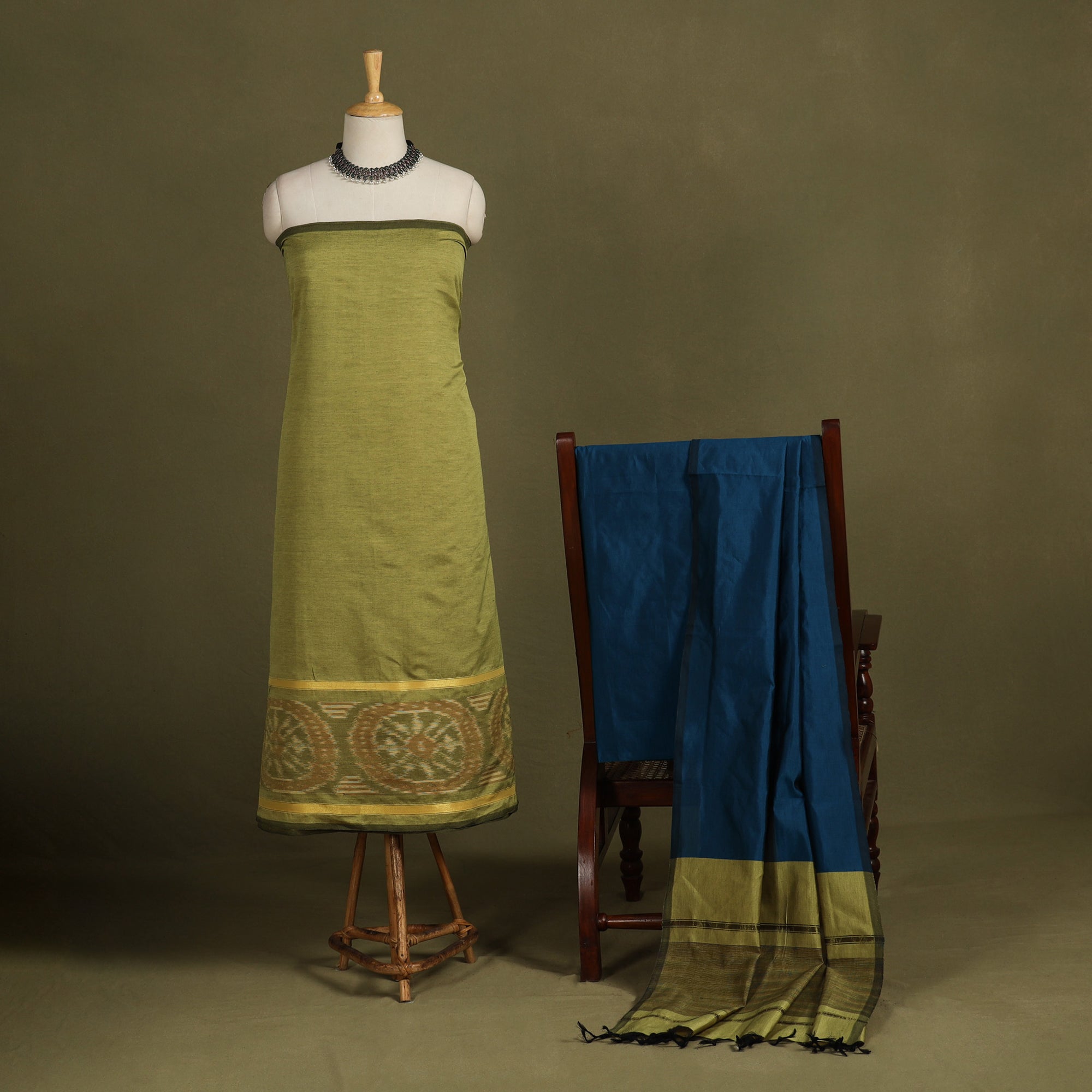 Grey - Pochampally Ikat Cotton 2pc Unstitched Dress Material Kurta Set 38