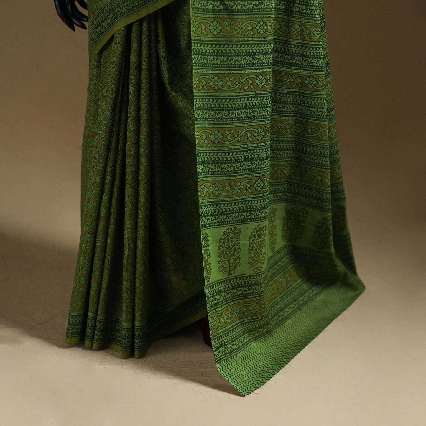 Green - Gamthi Hand Block Print Pure Mul Cotton Saree with Blouse Piece 47