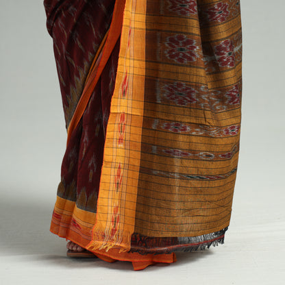 Maroon - Sambalpuri Ikat Weave Handloom Cotton Saree 14