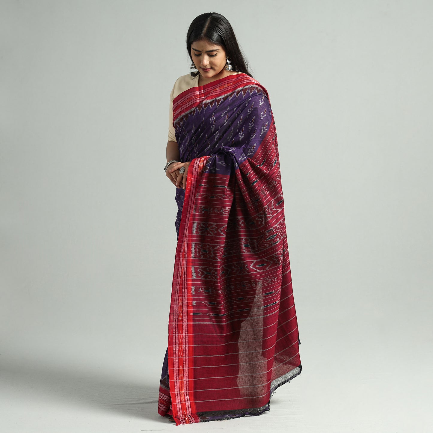 Purple - Sambalpuri Ikat Weave Handloom Cotton Saree 15
