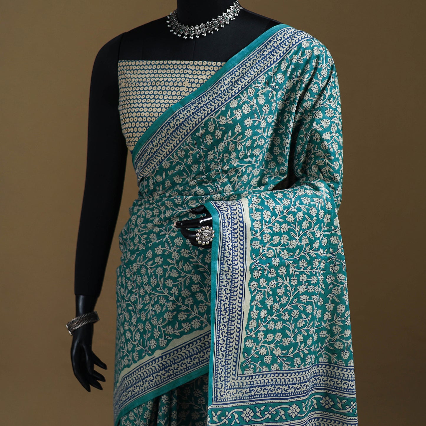 Green - Gamthi Hand Block Print Pure Mul Cotton Saree with Blouse Piece 48