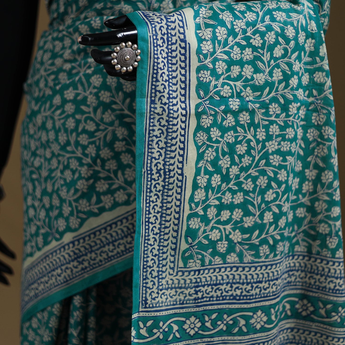 Green - Gamthi Hand Block Print Pure Mul Cotton Saree with Blouse Piece 48
