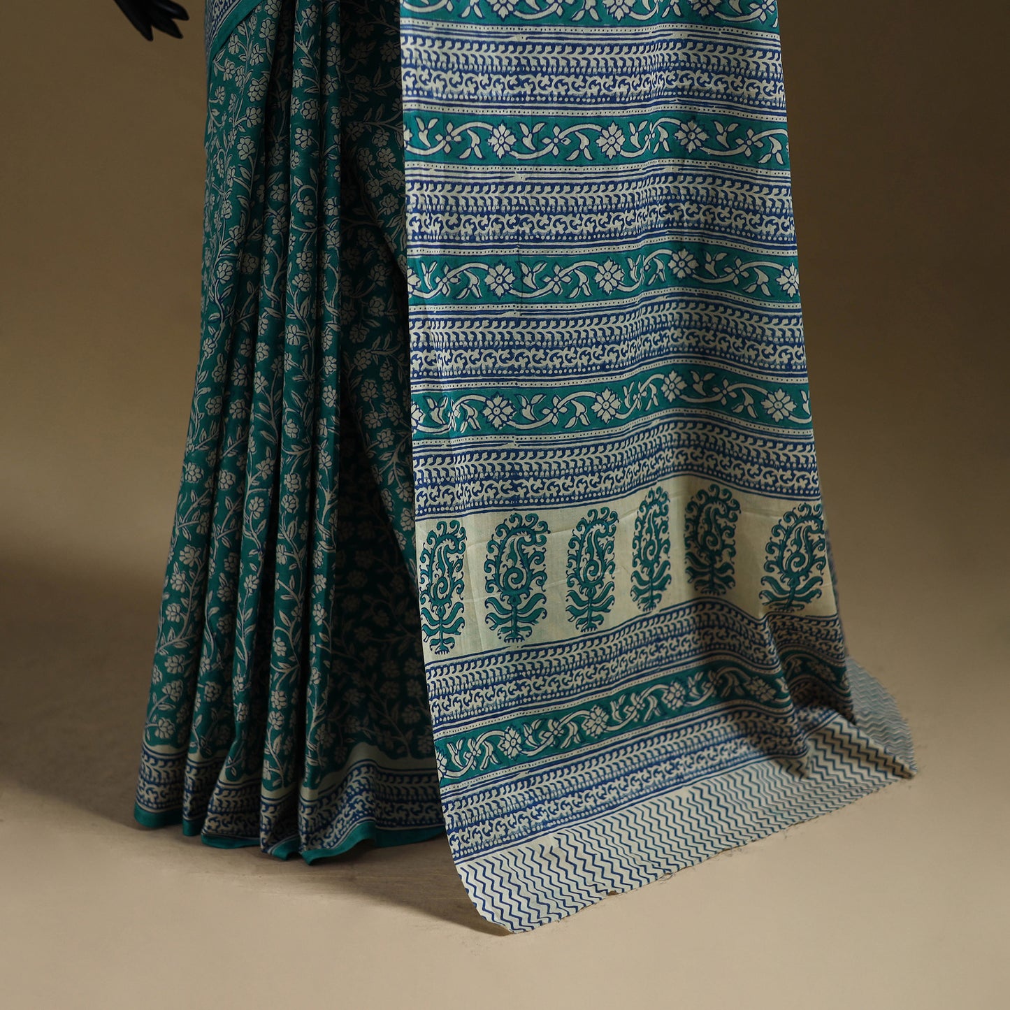 Green - Gamthi Hand Block Print Pure Mul Cotton Saree with Blouse Piece 48