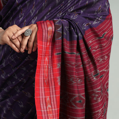 Purple - Sambalpuri Ikat Weave Handloom Cotton Saree 15
