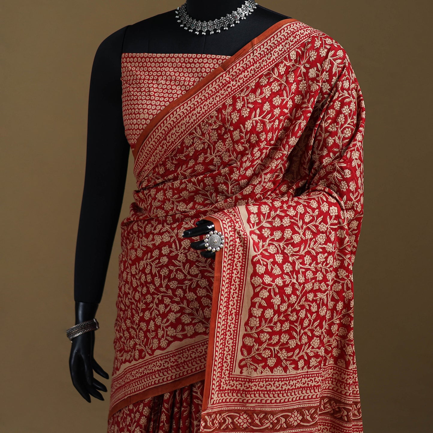 Red - Gamthi Hand Block Print Pure Mul Cotton Saree with Blouse Piece 49