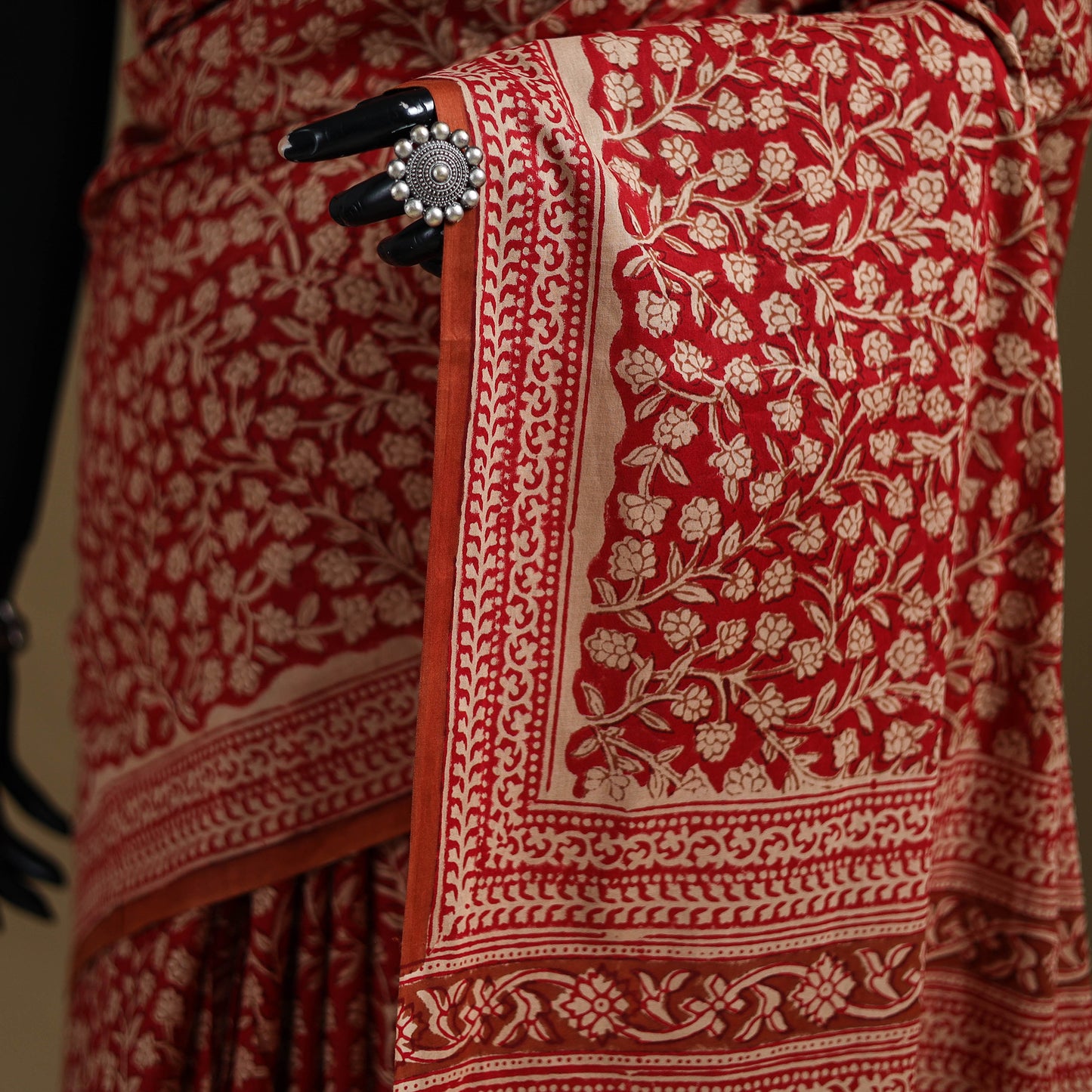 Red - Gamthi Hand Block Print Pure Mul Cotton Saree with Blouse Piece 49