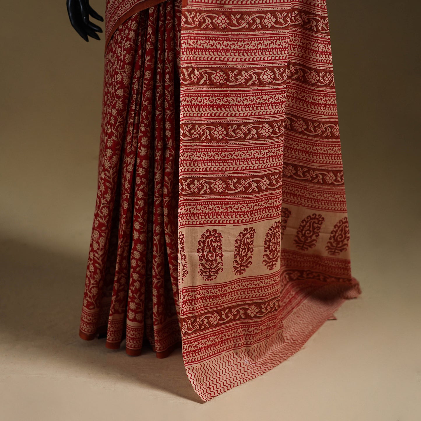 Red - Gamthi Hand Block Print Pure Mul Cotton Saree with Blouse Piece 49