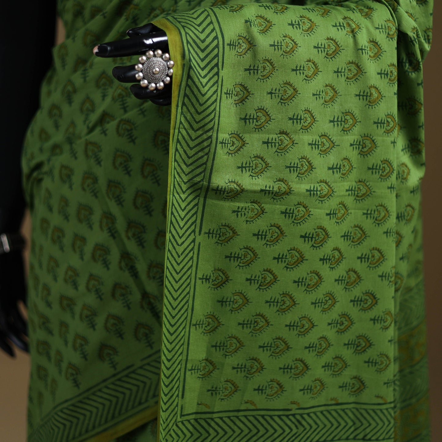 Green - Gamthi Hand Block Print Pure Mul Cotton Saree with Blouse Piece 50