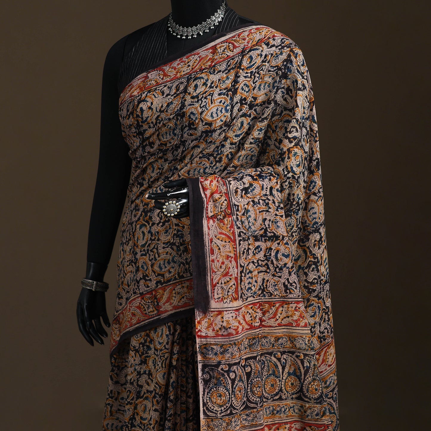 Pedana Hand Block Print Natural Dyed Cotton Kalamkari Saree 15