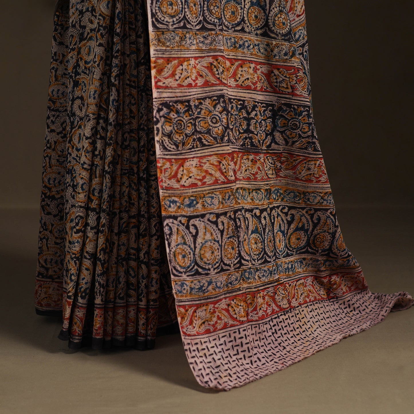 Pedana Hand Block Print Natural Dyed Cotton Kalamkari Saree 15