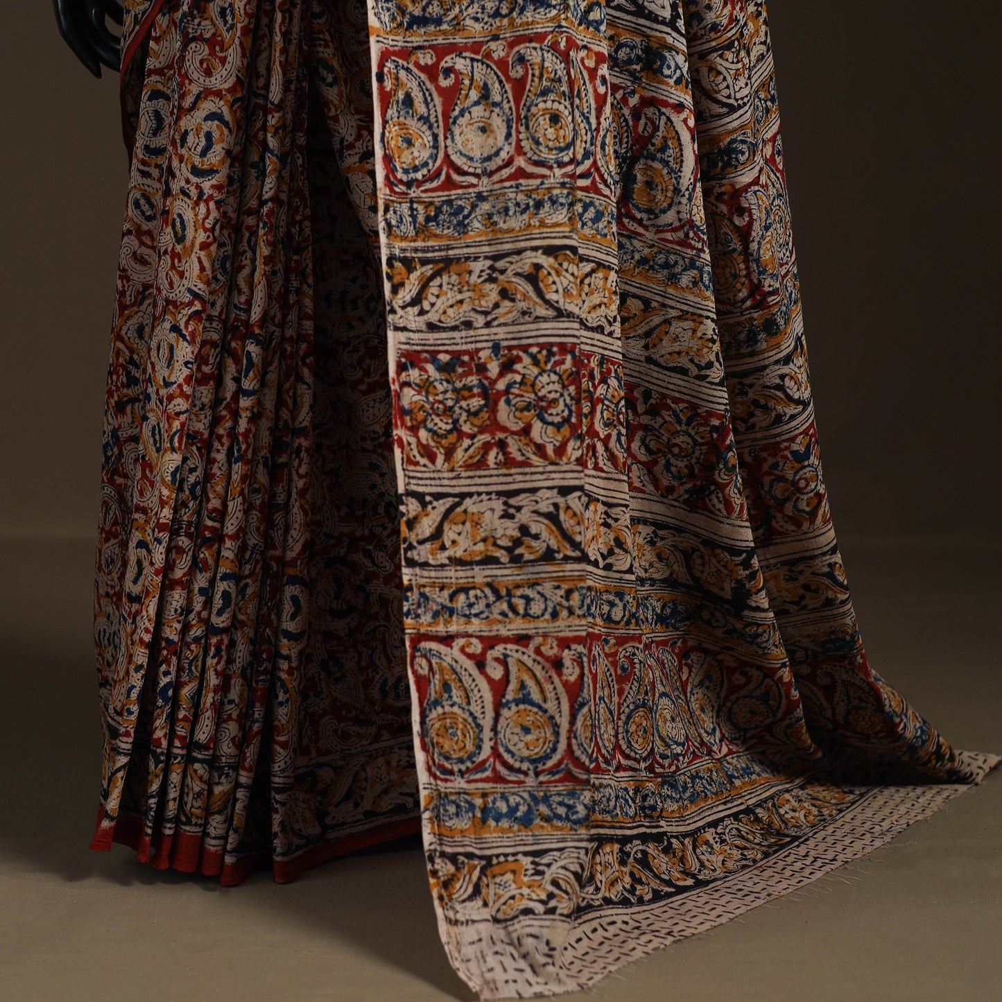 Pedana Hand Block Print Natural Dyed Cotton Kalamkari Saree 16