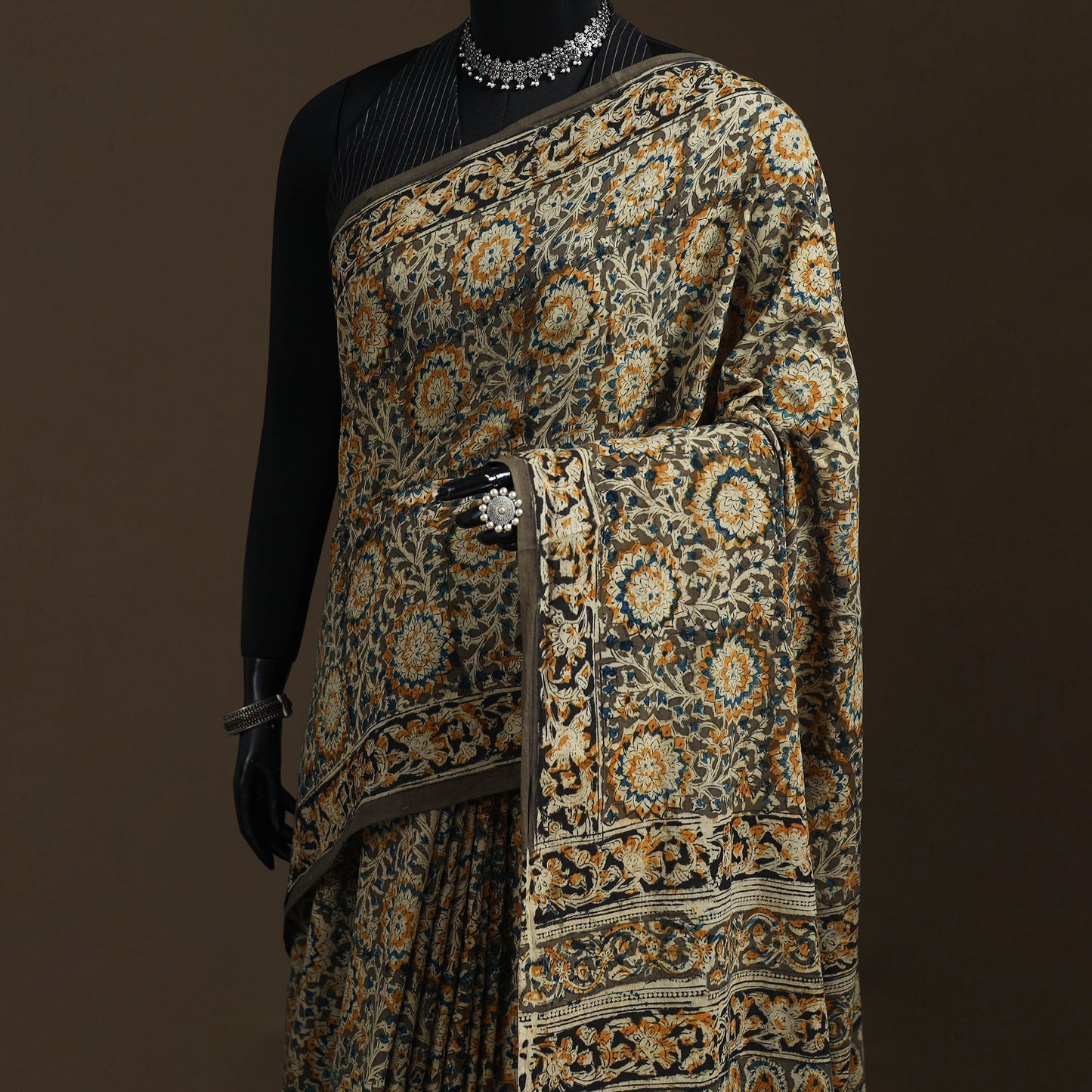 Pedana Hand Block Print Natural Dyed Cotton Kalamkari Saree 17