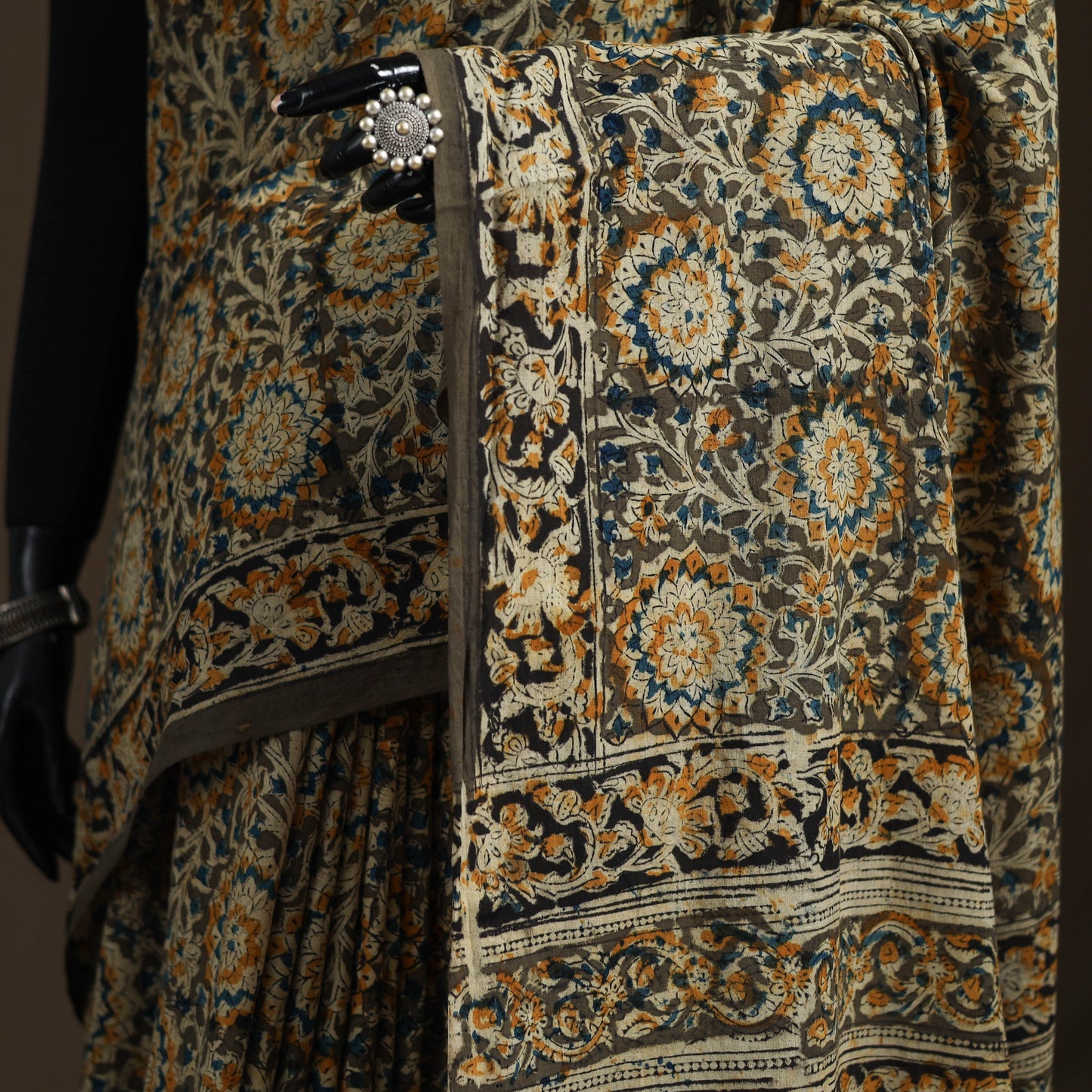 Pedana Hand Block Print Natural Dyed Cotton Kalamkari Saree 17