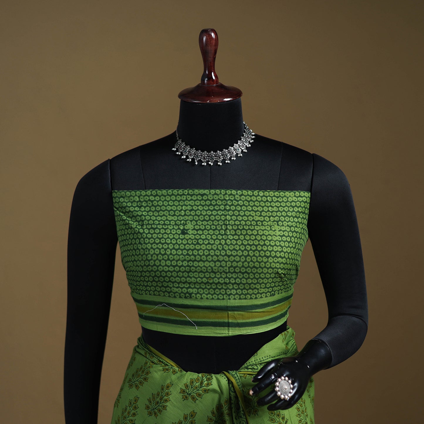Green - Gamthi Hand Block Print Pure Mul Cotton Saree with Blouse Piece 54