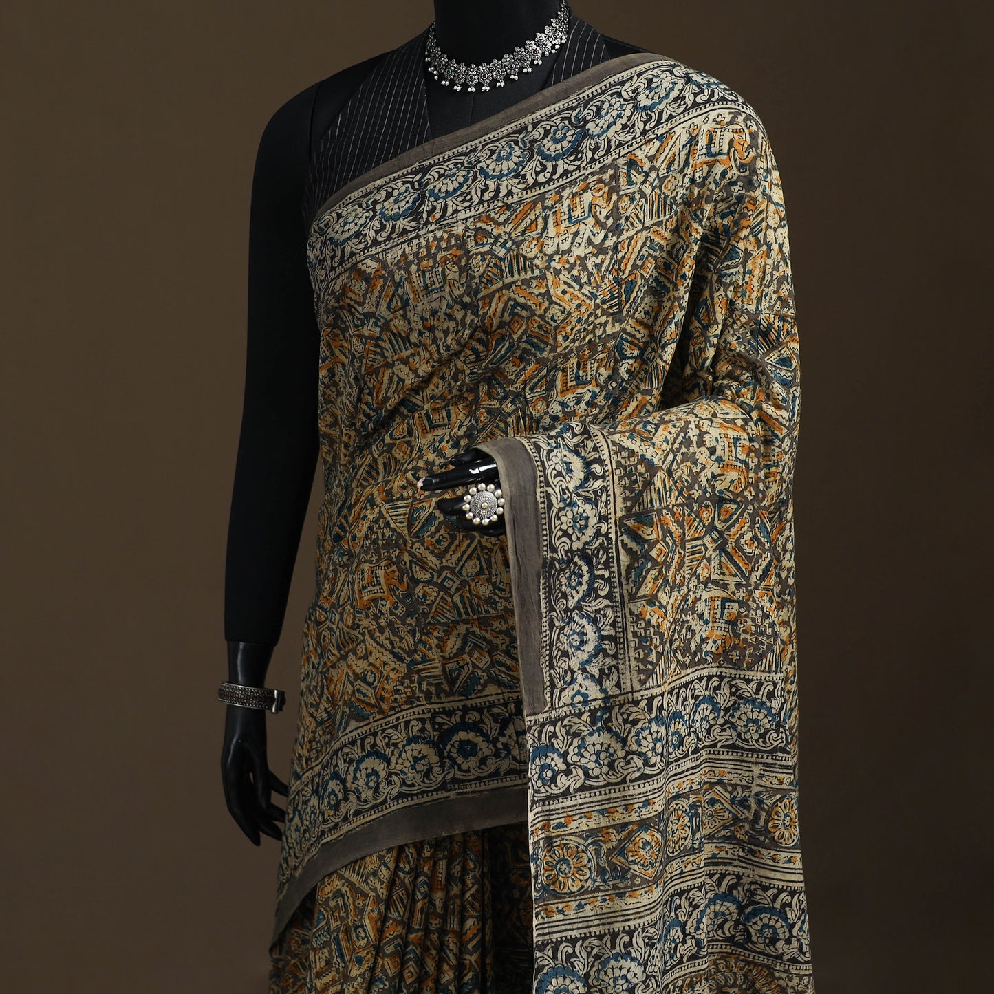 Pedana Hand Block Print Natural Dyed Cotton Kalamkari Saree 18