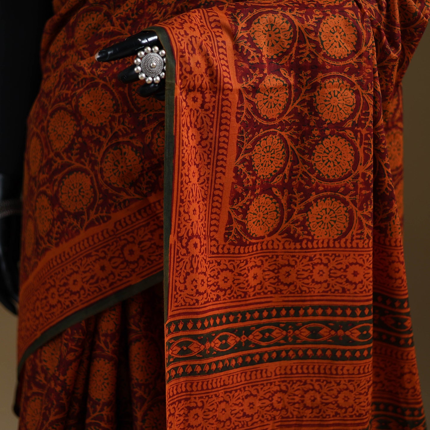 Red - Gamthi Hand Block Print Pure Mul Cotton Saree with Blouse Piece 55