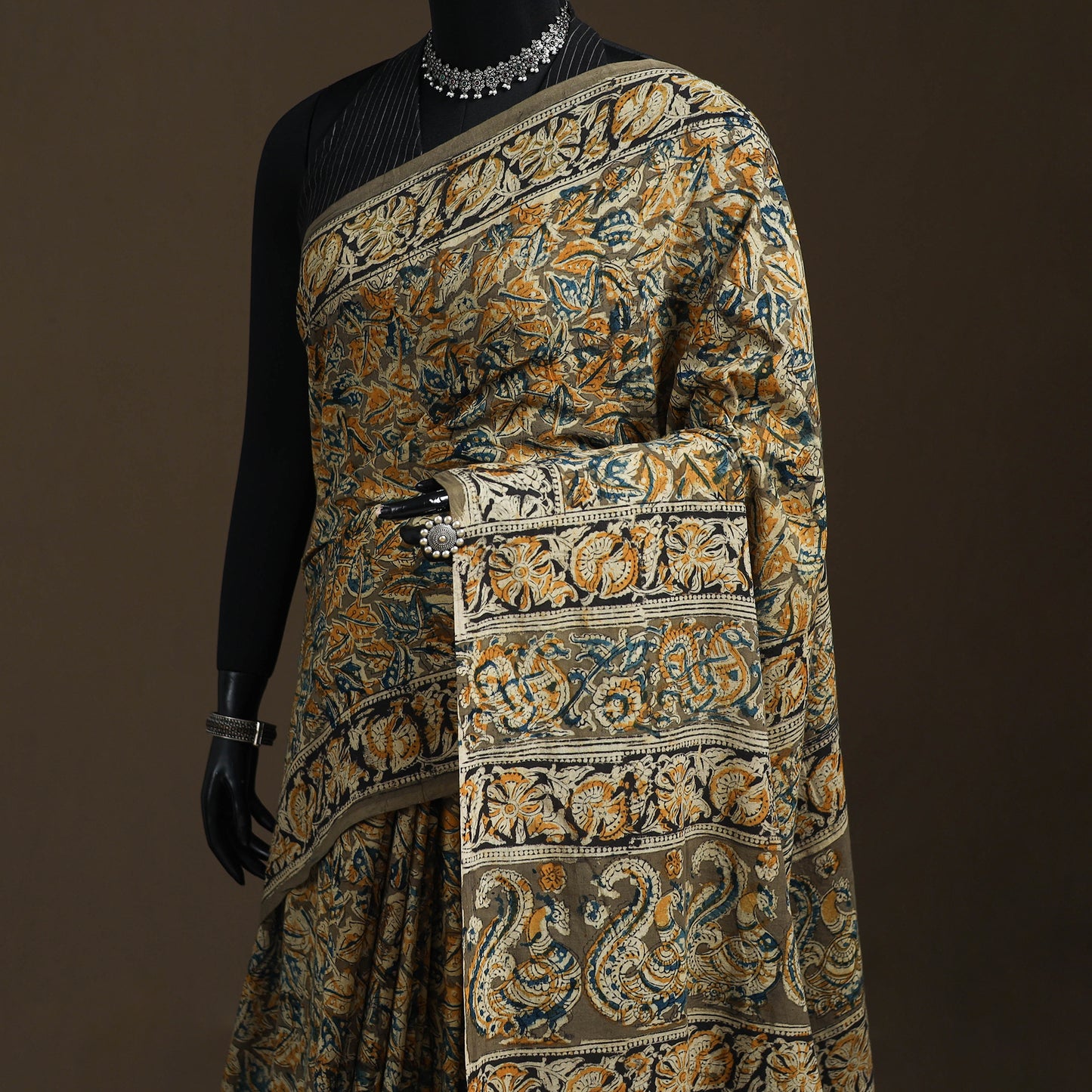 Pedana Hand Block Print Natural Dyed Cotton Kalamkari Saree 19