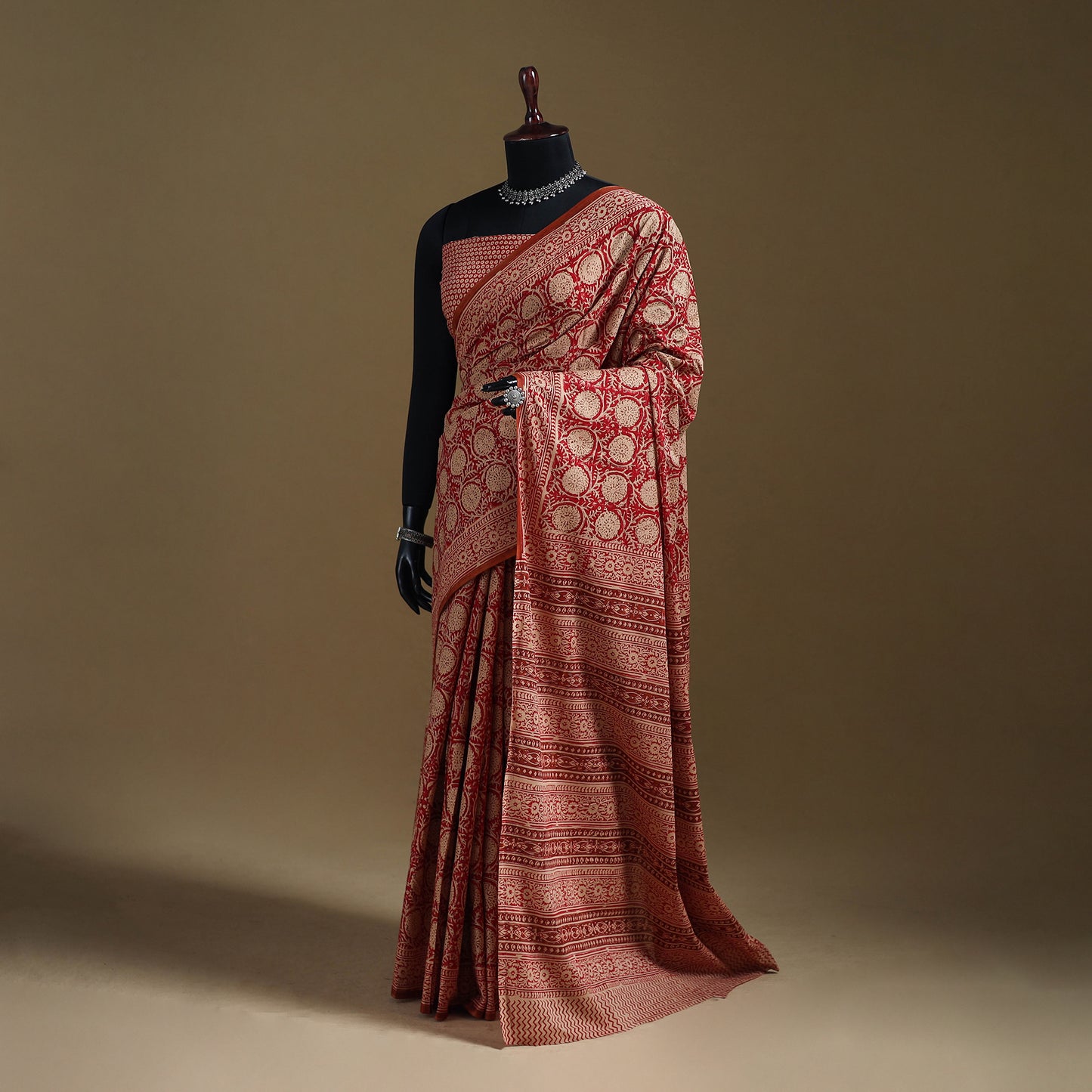 Red - Gamthi Hand Block Print Pure Mul Cotton Saree with Blouse Piece 57