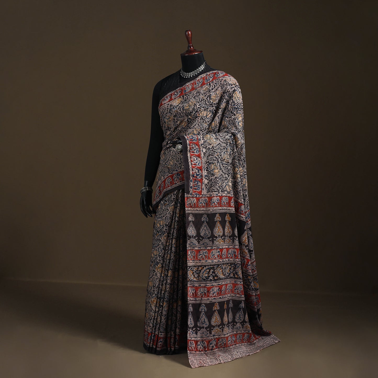 Pedana Hand Block Print Natural Dyed Cotton Kalamkari Saree 20