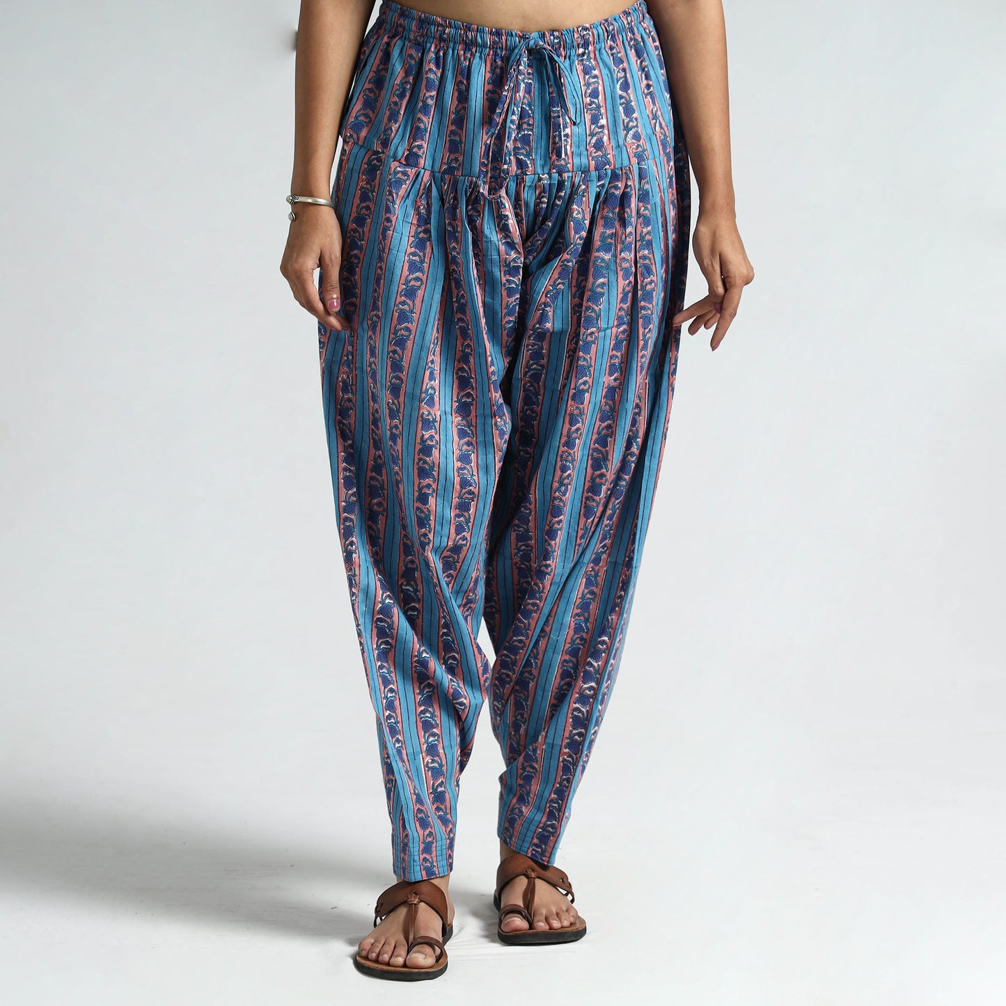 Blue - Sanganeri Block Printed Cotton Elasticated Salwar 06
