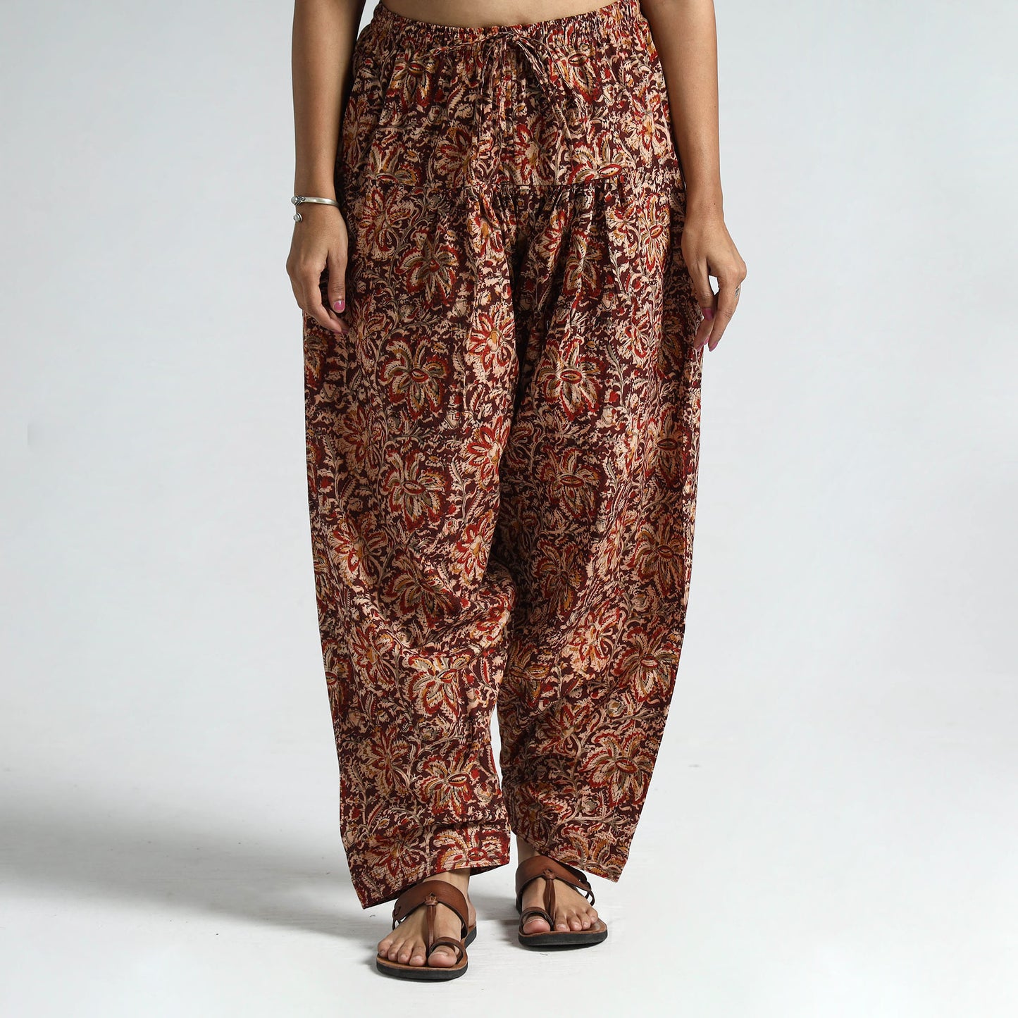 Brown - Kalamkari Block Printed Cotton Elasticated Salwar 14