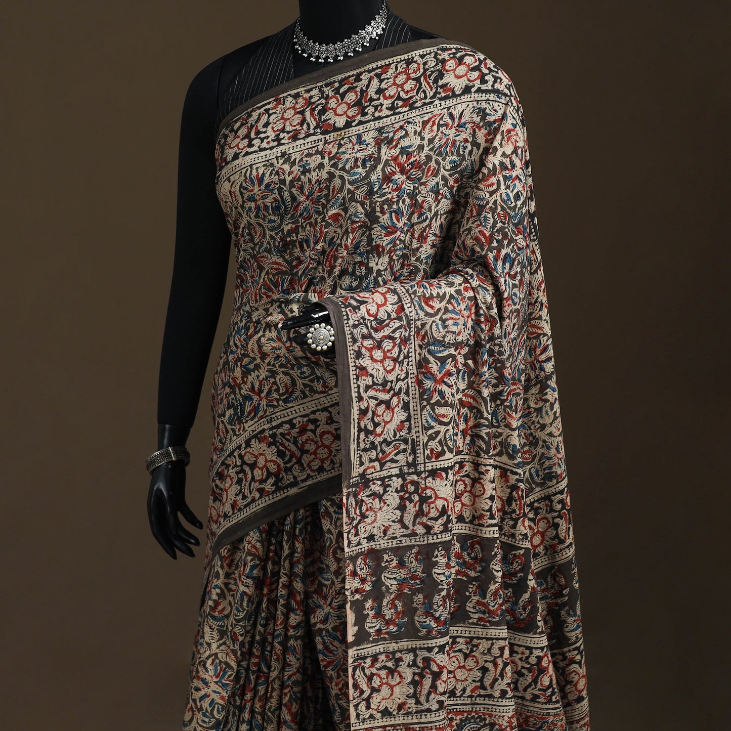 Pedana Hand Block Print Natural Dyed Cotton Kalamkari Saree 22