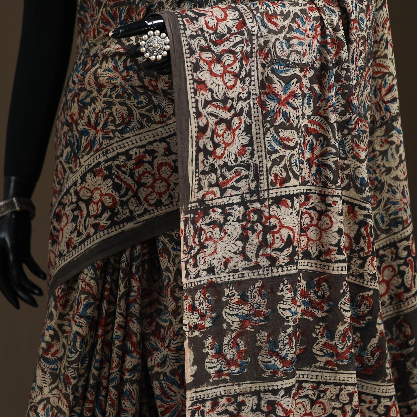 Pedana Hand Block Print Natural Dyed Cotton Kalamkari Saree 22