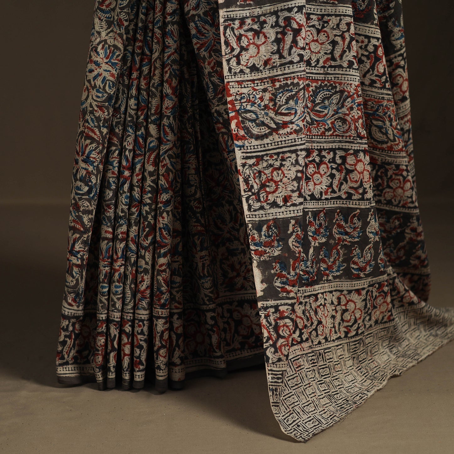 Pedana Hand Block Print Natural Dyed Cotton Kalamkari Saree 22
