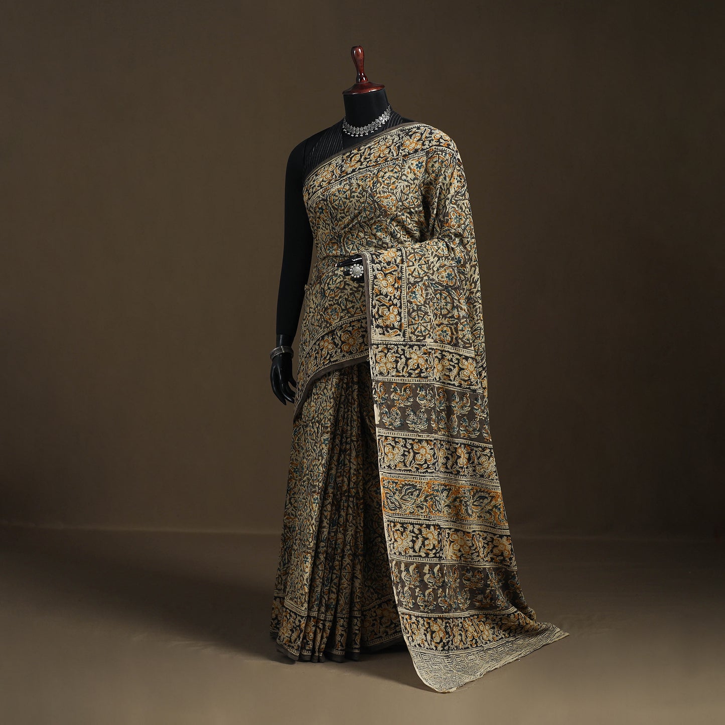 Pedana Hand Block Print Natural Dyed Cotton Kalamkari Saree 23