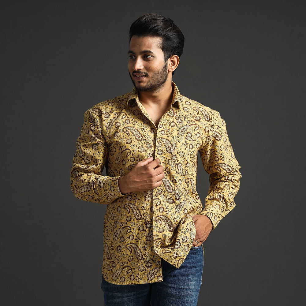 Buy Premium Pedana Kalamkari Block Printed Cotton Men Full Sleeve Shirt Online at iTokri.com