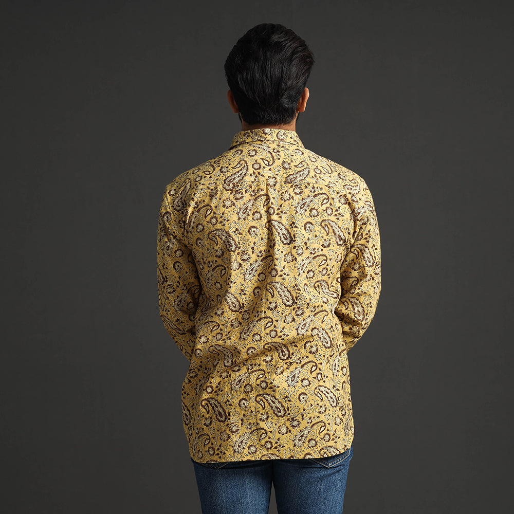 Buy Premium Pedana Kalamkari Block Printed Cotton Men Full Sleeve Shirt Online at iTokri.com