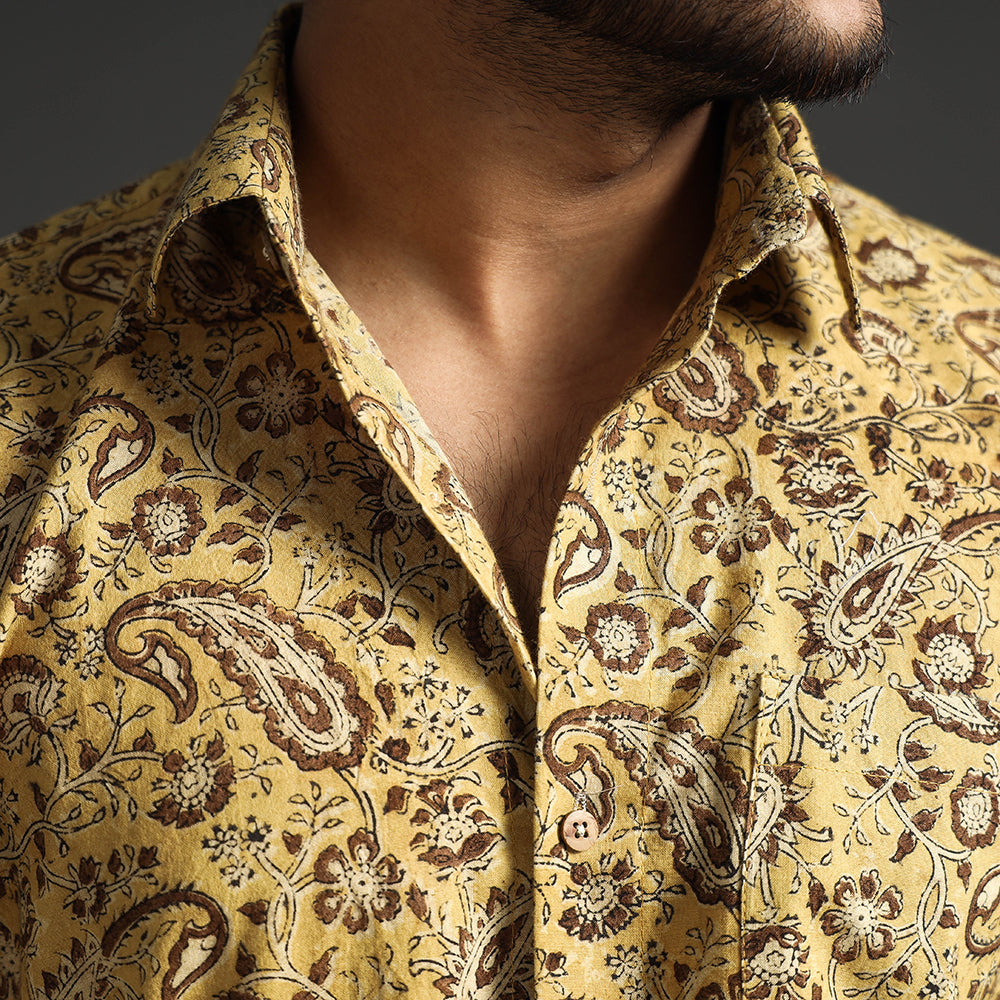Buy Premium Pedana Kalamkari Block Printed Cotton Men Full Sleeve Shirt Online at iTokri.com