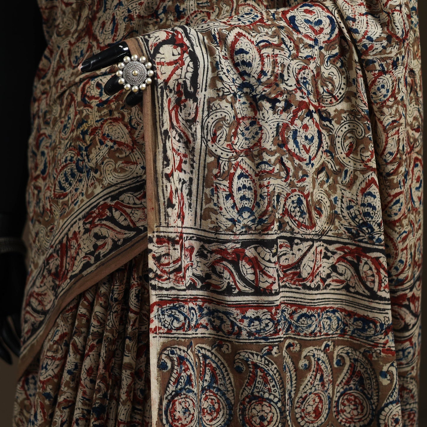Pedana Hand Block Print Natural Dyed Cotton Kalamkari Saree 24