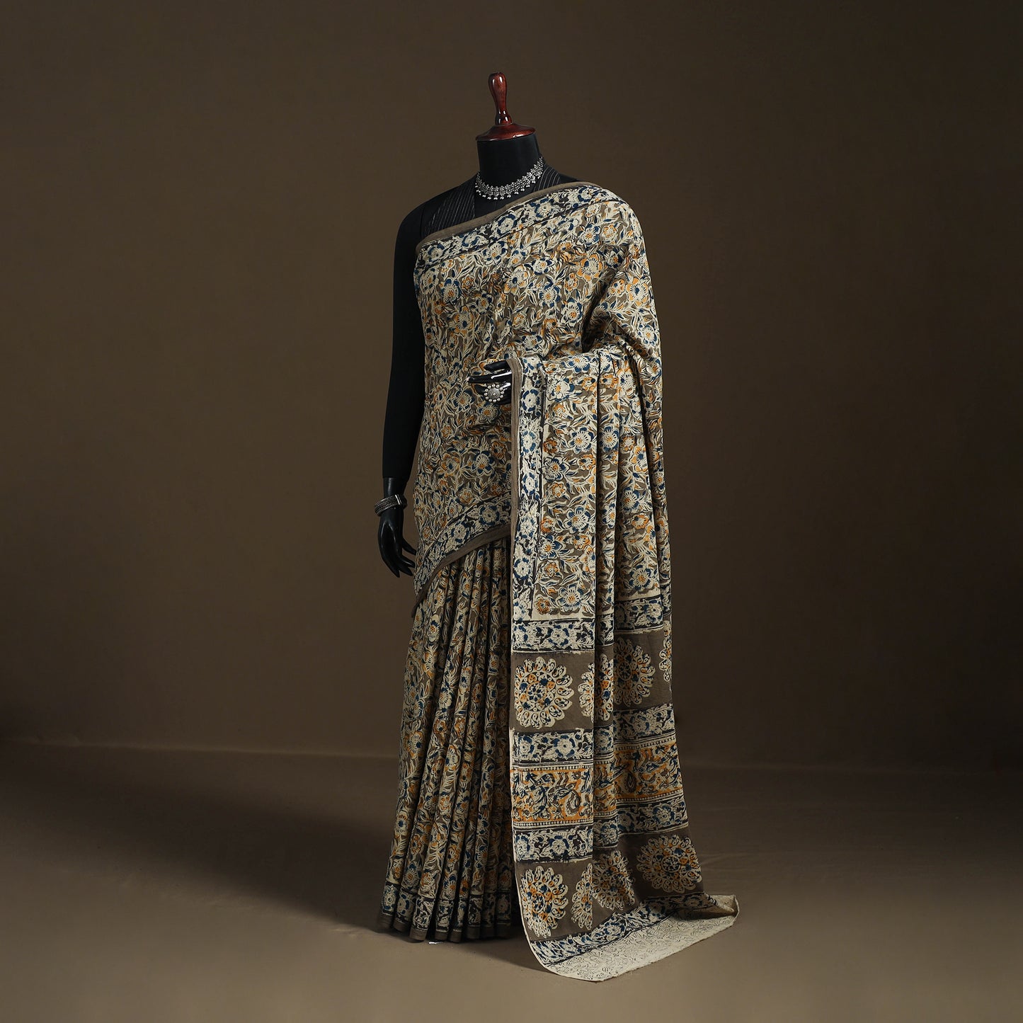 Pedana Hand Block Print Natural Dyed Cotton Kalamkari Saree 26