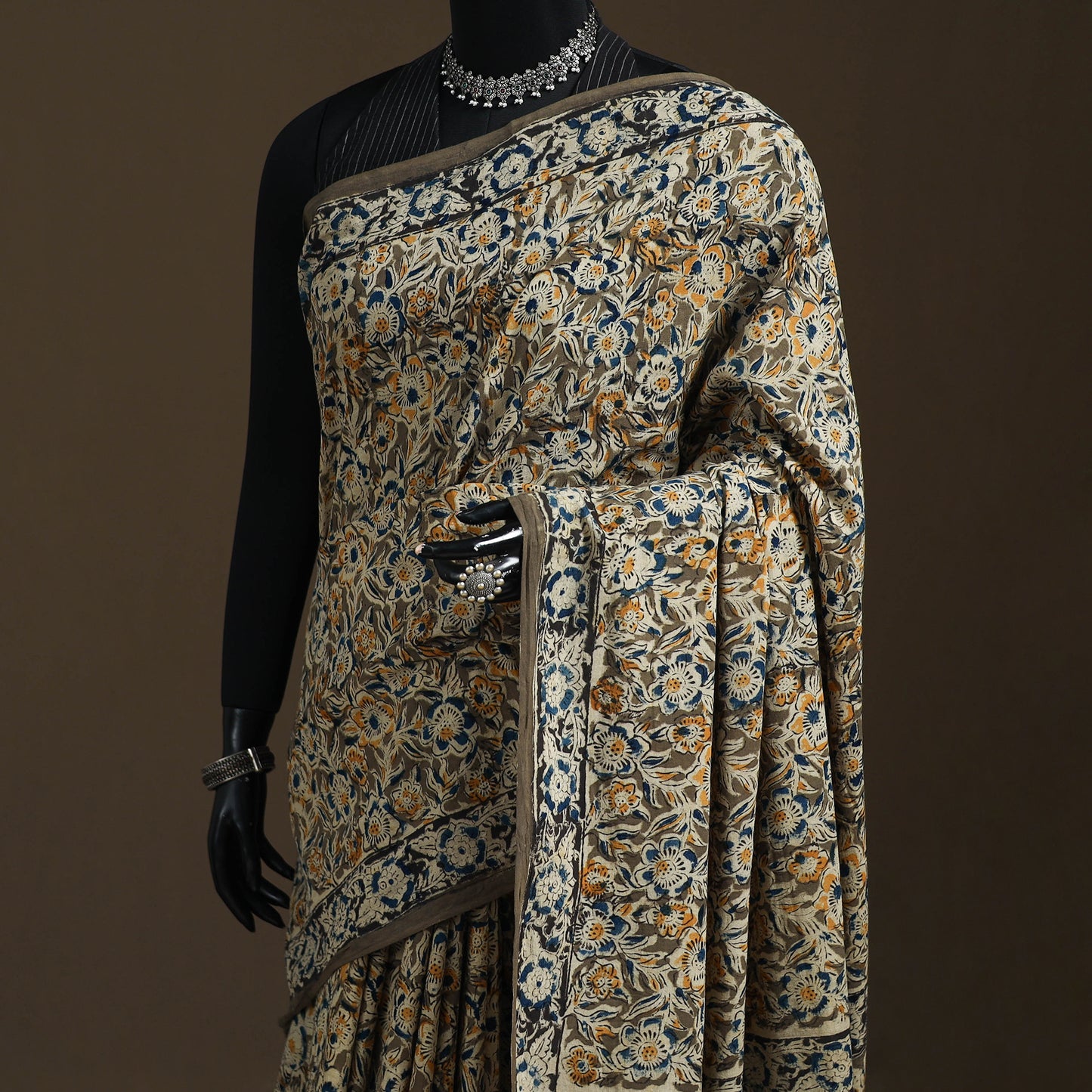 Pedana Hand Block Print Natural Dyed Cotton Kalamkari Saree 26