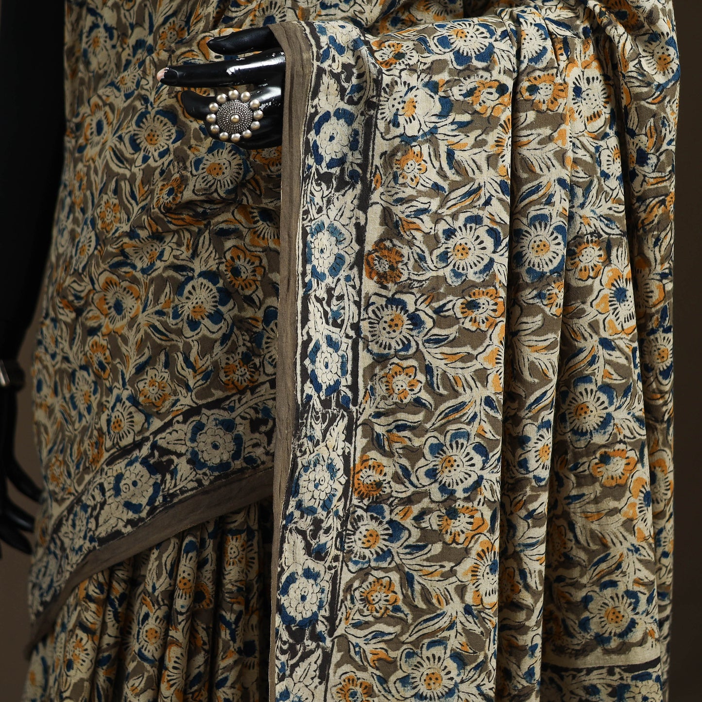 Pedana Hand Block Print Natural Dyed Cotton Kalamkari Saree 26