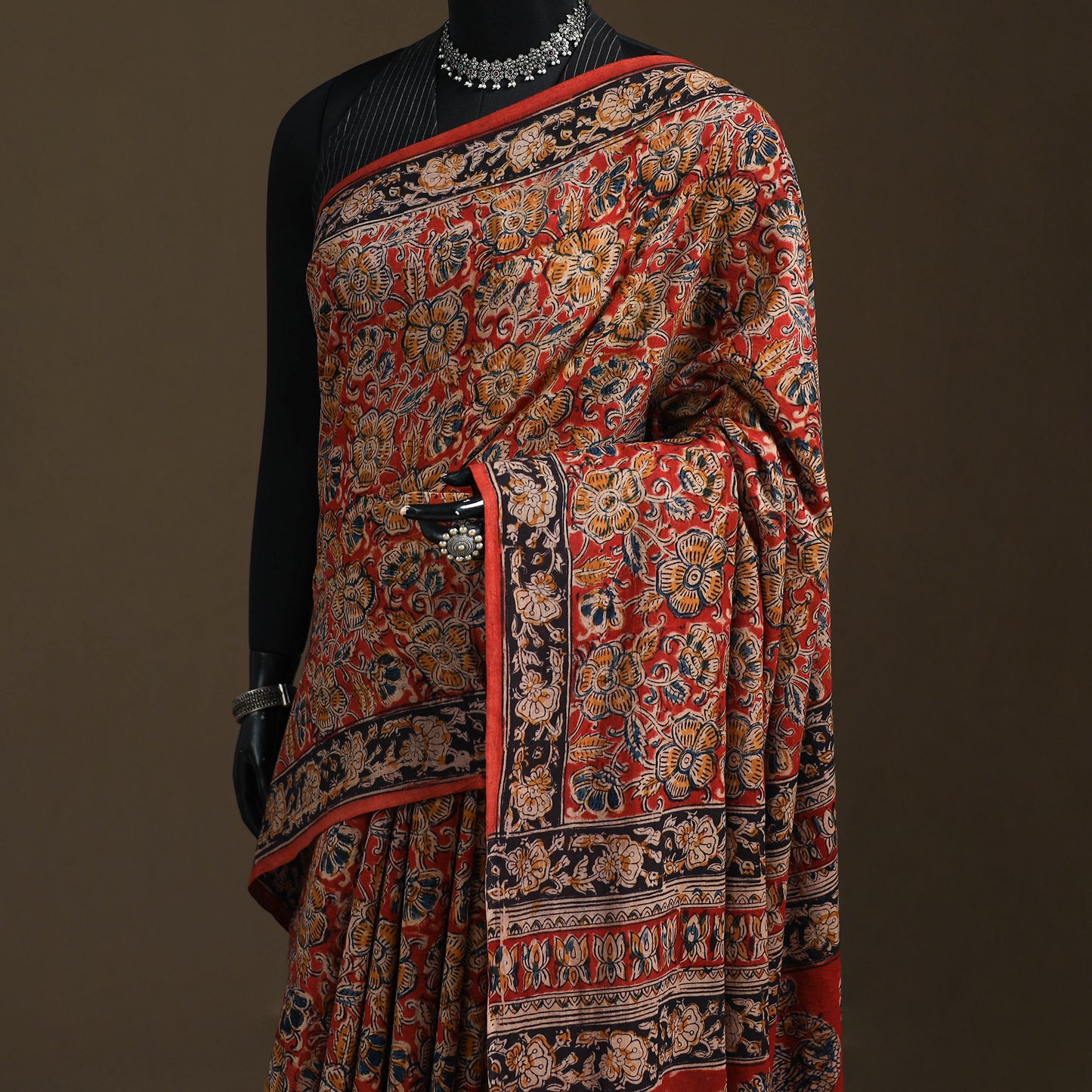 Pedana Hand Block Print Natural Dyed Cotton Kalamkari Saree 27