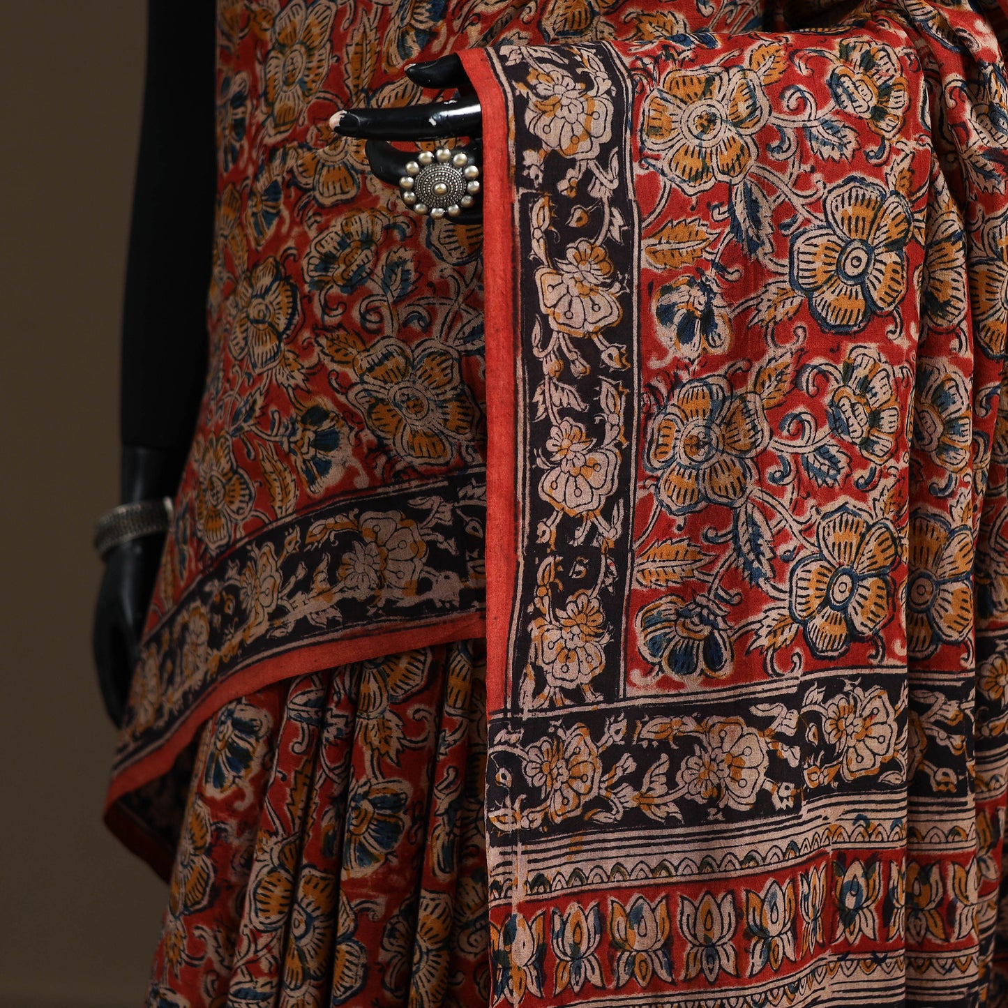 Pedana Hand Block Print Natural Dyed Cotton Kalamkari Saree 27