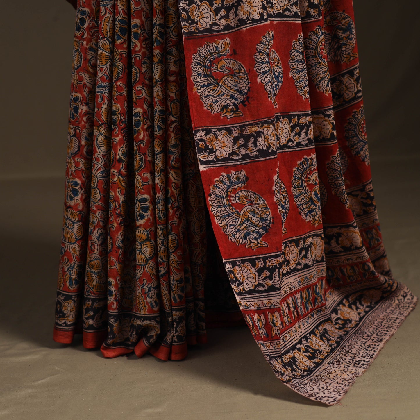 Pedana Hand Block Print Natural Dyed Cotton Kalamkari Saree 27