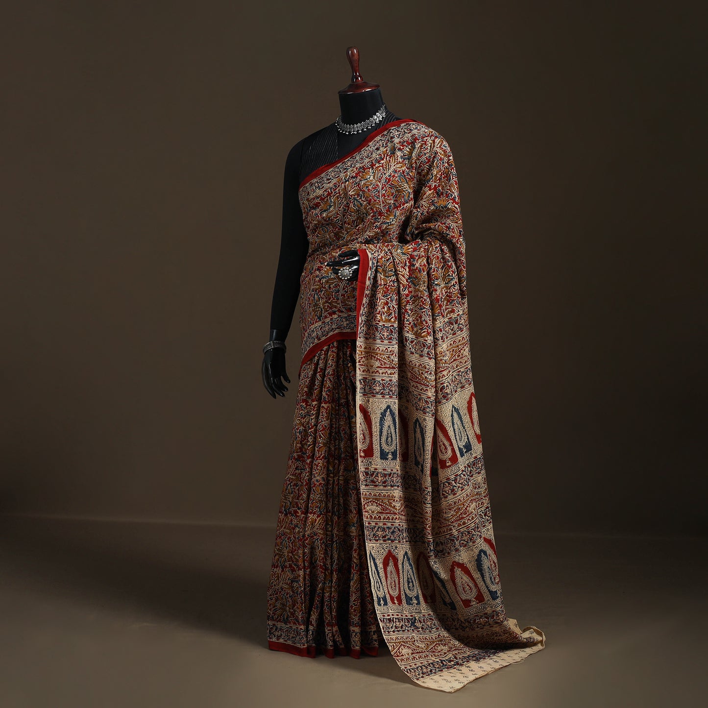 Pedana Hand Block Print Natural Dyed Cotton Kalamkari Saree 29