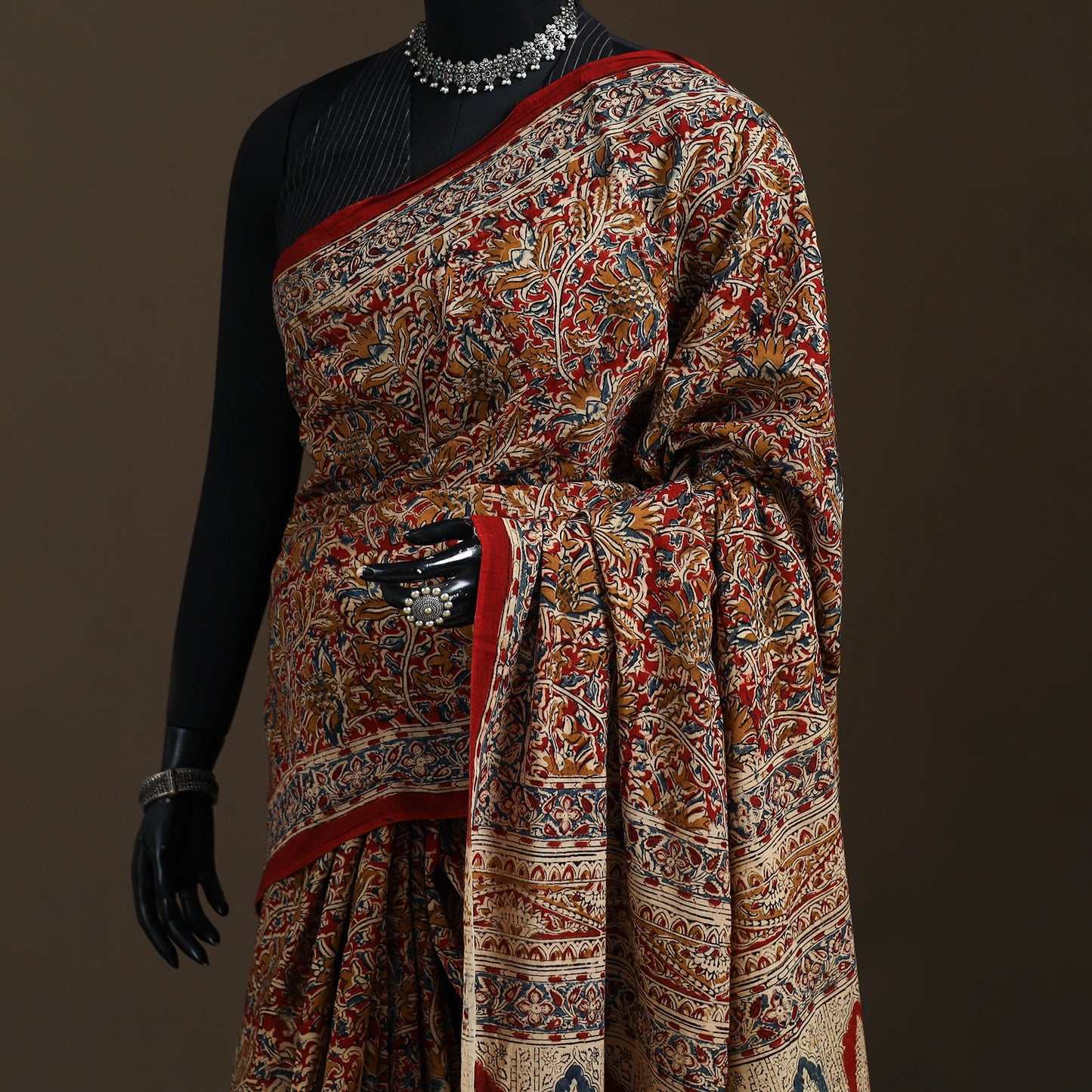 Pedana Hand Block Print Natural Dyed Cotton Kalamkari Saree 29