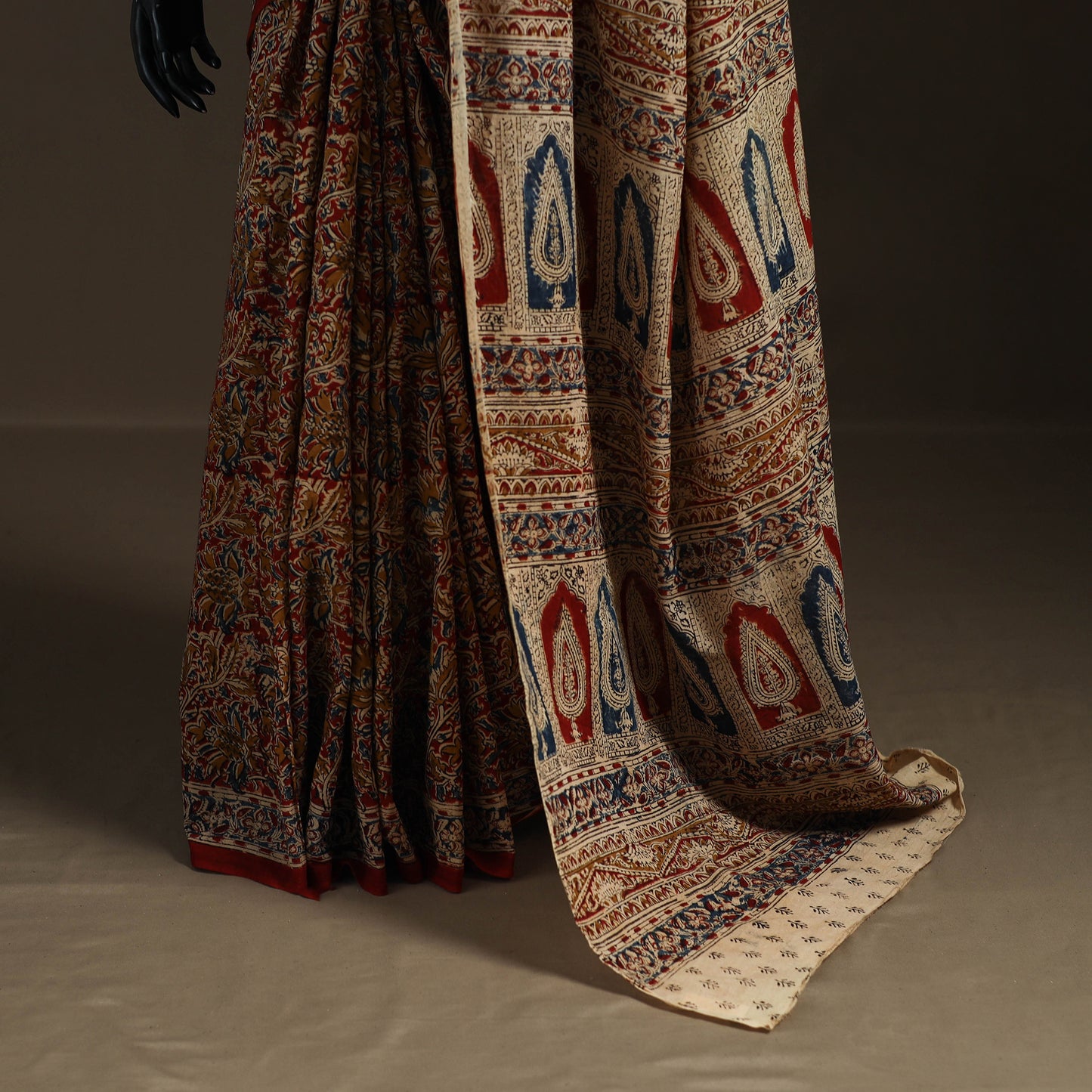 Pedana Hand Block Print Natural Dyed Cotton Kalamkari Saree 29